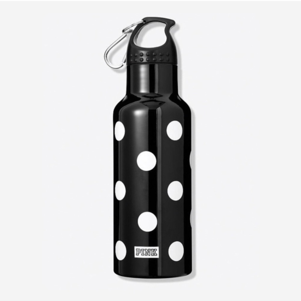 PINK Victoria's Secret Black Bottle with White Polka Dots